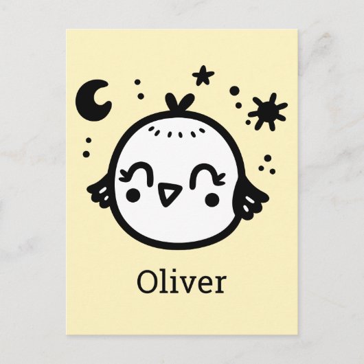 Vrolijke Chick - Kawaii Bird Line Art" Briefkaart (Voorkant)