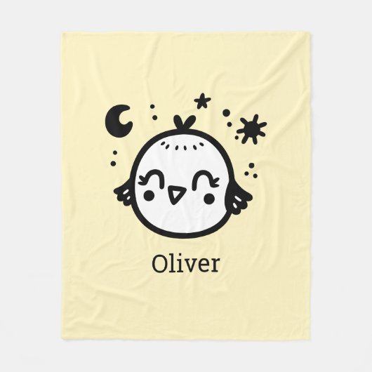 Vrolijke Chick - Kawaii Bird Line Art" Fleece Deken (Voorkant)