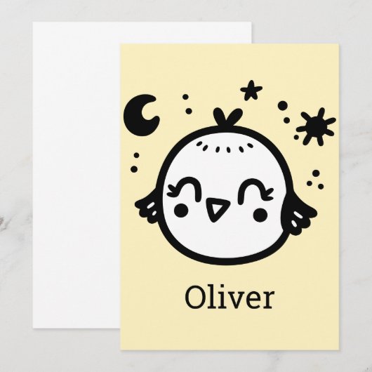 Vrolijke Chick - Kawaii Bird Line Art" Kaart (Voorkant / Achterkant)