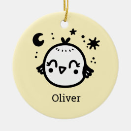 Vrolijke Chick - Kawaii Bird Line Art" Keramisch Ornament