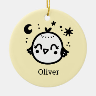 Vrolijke Chick - Kawaii Bird Line Art" Keramisch Ornament