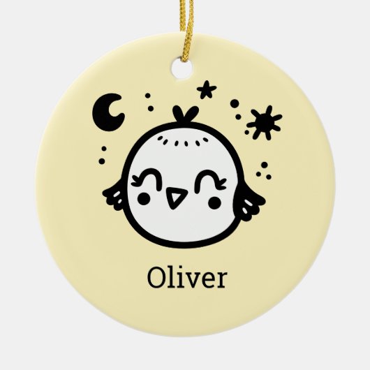 Vrolijke Chick - Kawaii Bird Line Art" Keramisch Ornament (Voorkant)