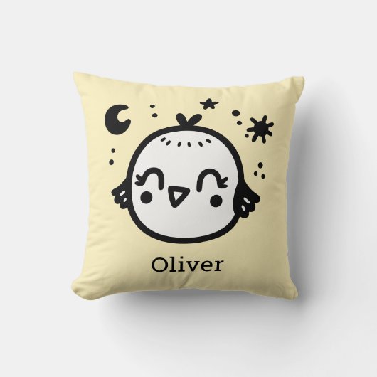 Vrolijke Chick - Kawaii Bird Line Art" Kussen (Voorkant)