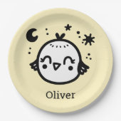 Vrolijke Chick - Kawaii Bird Line Art" Papieren Bordje (Voorkant)