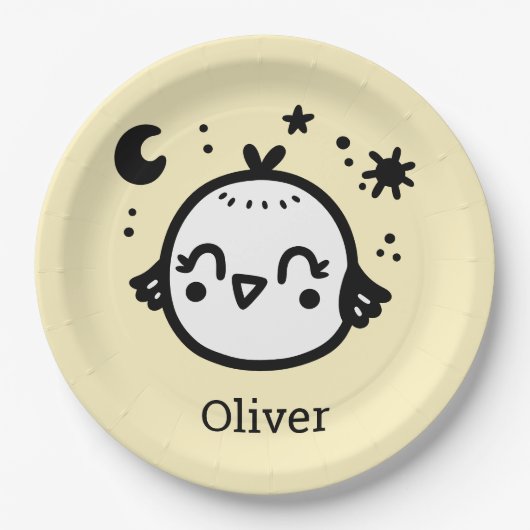 Vrolijke Chick - Kawaii Bird Line Art" Papieren Bordje (Voorkant)