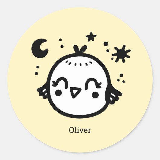 Vrolijke Chick - Kawaii Bird Line Art" Ronde Sticker (Voorkant)