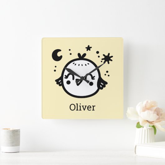 Vrolijke Chick - Kawaii Bird Line Art" Vierkante Klok (Huis)