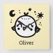 Vrolijke Chick - Kawaii Bird Line Art" Vierkante Klok (Voorkant)