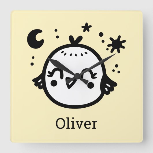 Vrolijke Chick - Kawaii Bird Line Art" Vierkante Klok (Voorkant)