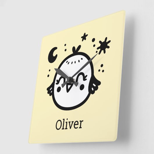 Vrolijke Chick - Kawaii Bird Line Art" Vierkante Klok (Hoek)