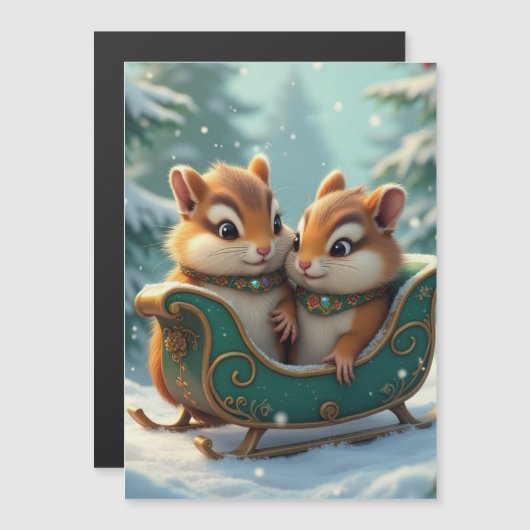 Vrolijke Chipmunk Kerstmis Magnetische Uitnodiging (Voorkant / Achterkant)