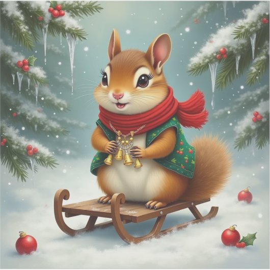 Vrolijke Chipmunk Kerstmis Sticker (Voorkant)