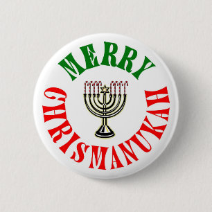 Vrolijke Chrismanukah- Kerstmis Chanukah Menora Ronde Button 5,7 Cm