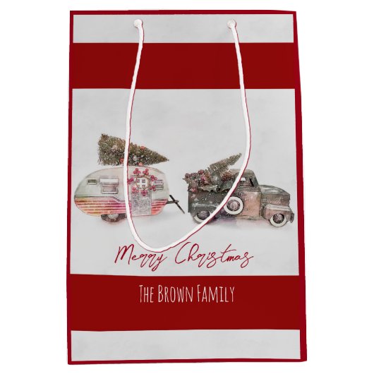 Vrolijke Christma kunst speelgoed truck en camper Medium Cadeauzakje (Voorkant)