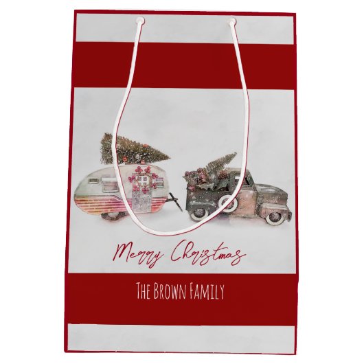 Vrolijke Christma kunst speelgoed truck en camper  Medium Cadeauzakje (Achterkant)