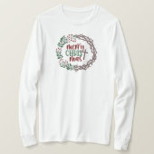 Vrolijke Christmas krans Christelijke dames lang T-shirt (Design voorkant)
