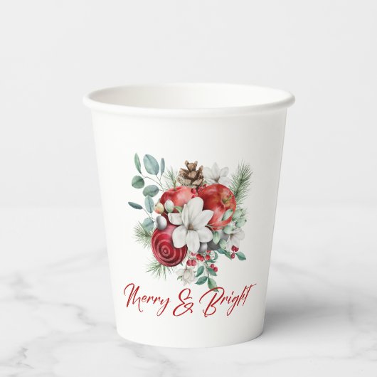 Vrolijke Christmas Vibe bloemen en appels boeket Papieren Bekers (Achterkant)