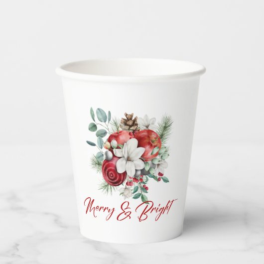 Vrolijke Christmas Vibe bloemen en appels boeket Papieren Bekers (Voorkant)