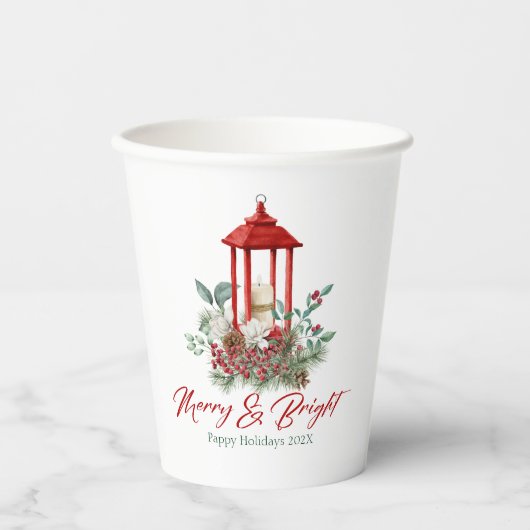 Vrolijke Christmas Vibe bloemen en lantaarn boeket Papieren Bekers (Voorkant)