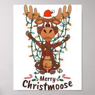 Vrolijke Christmoose Kerst Moeras Kerstboom Lichtj Poster