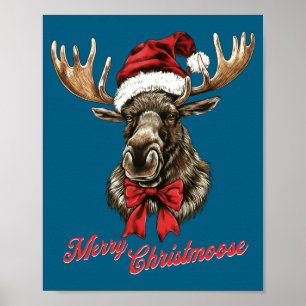 Vrolijke Christmoose Kerstman Hoed Kerstvakantie E Poster