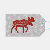 Vrolijke Christmoose Moose en Sneeuwvlokken Cadeaulabel (Voorkant (Horizontaal))