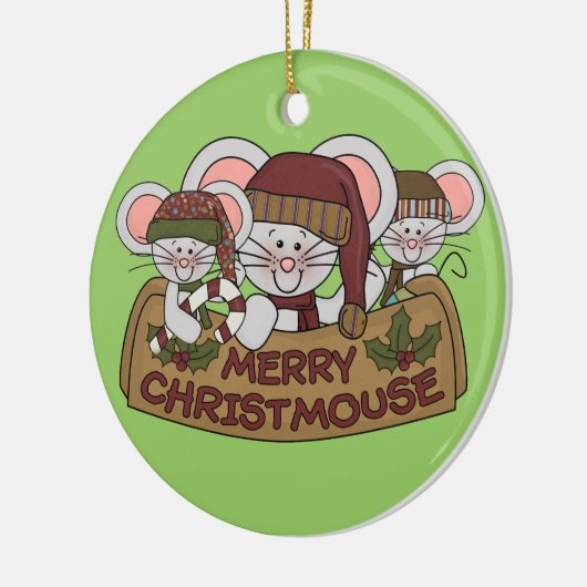Vrolijke Christmouse Keramisch Ornament (Links)