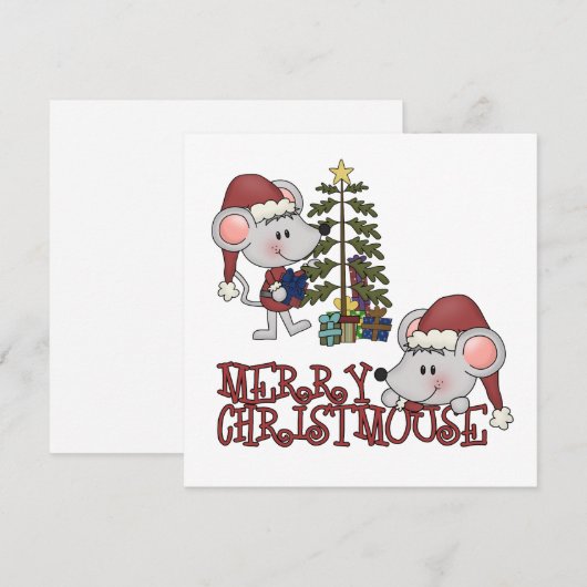 Vrolijke Christmouse met Boom Feestdagenkaart (Voorkant / Achterkant)