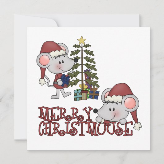 Vrolijke Christmouse met Boom Feestdagenkaart (Voorkant)