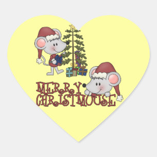 Vrolijke Christmouse met Boom Hart Sticker