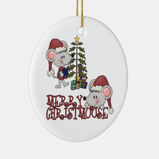 Vrolijke Christmouse met Boom Keramisch Ornament (Rechts)