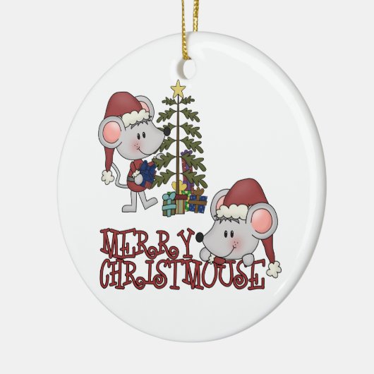 Vrolijke Christmouse met Boom Keramisch Ornament (Links)