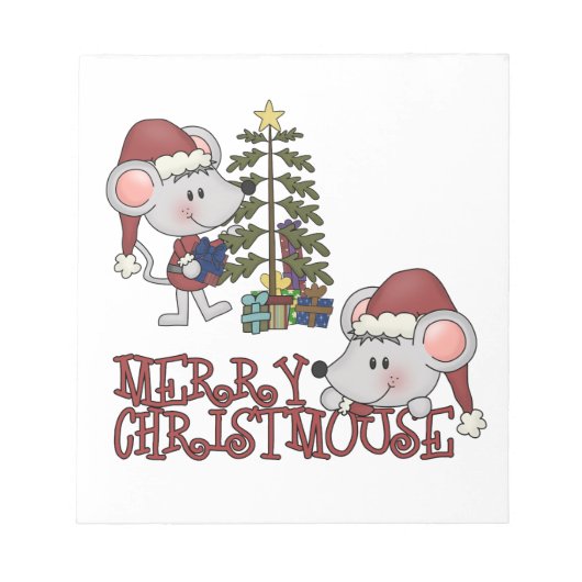 Vrolijke Christmouse met Boom Notitieblok (Voorkant)