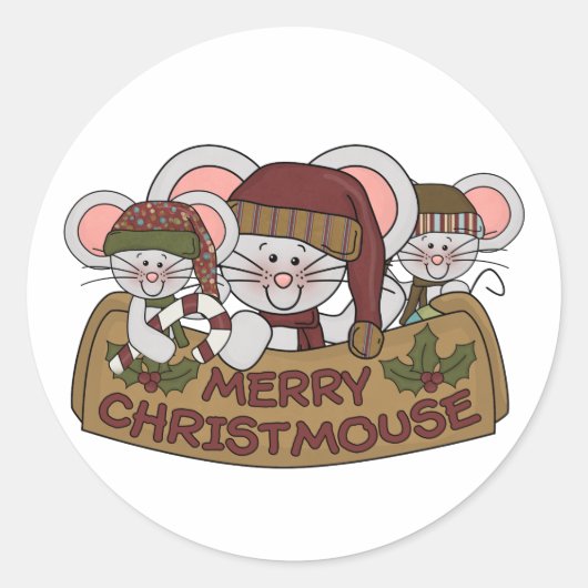 Vrolijke Christmouse Ronde Sticker (Voorkant)