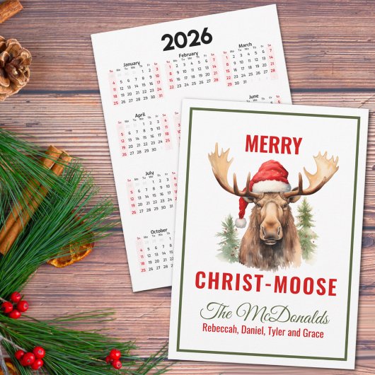 Vrolijke Christus-eland Kerstmis Moose Kalender Feestdagenkaart