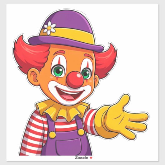 Vrolijke Clown Met Paarse Hoed Sticker (Vel)