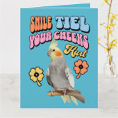 Vrolijke Cockatiel Parrot Kaart (Gele Bloem)