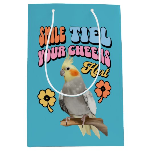 Vrolijke Cockatiel Parrot Medium Cadeauzakje (Voorkant)