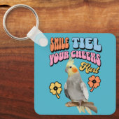 Vrolijke Cockatiel Parrot Sleutelhanger (Voorkant)