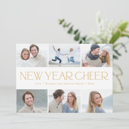 Vrolijke Collage Gelukkig Nieuwjaar Fotokaart Feestdagenkaart (Staand voorkant)