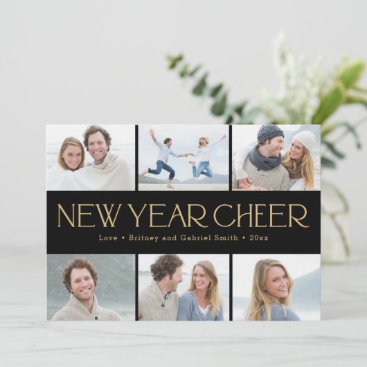 Vrolijke Collage Gelukkig Nieuwjaar Fotokaart Feestdagenkaart (Staand voorkant)