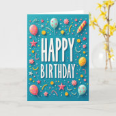 Vrolijke Confetti Sterren Kaart (Gele Bloem)