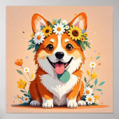 Vrolijke corgi hond kroon van madeliefjes en zonne poster (Voorkant)
