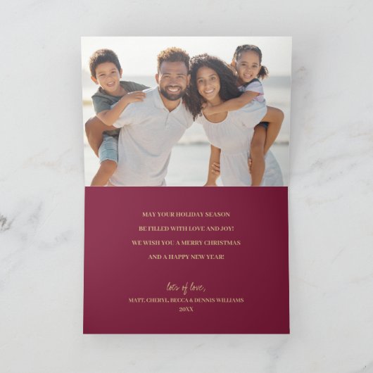 Vrolijke Cranberry gevouwen Kerstfoto Kaart (Binnen)