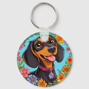 Vrolijke Dachshund Bloom Tuin Elke Dag Vrolijkheid Sleutelhanger