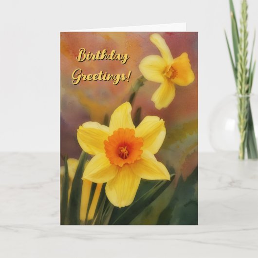 Vrolijke Daffodil Flowers Art Birthday Kaart (Voorkant)