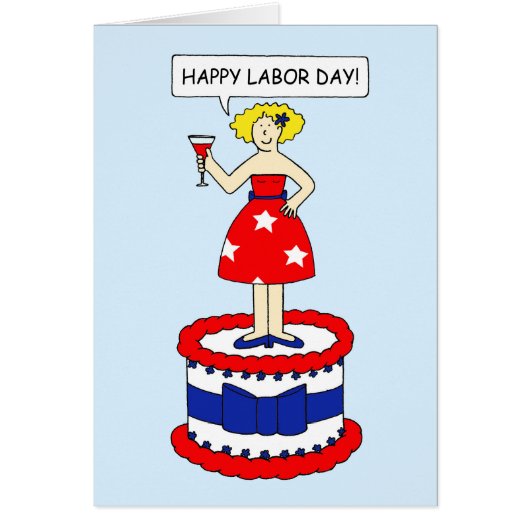Vrolijke Dag van de Arbeid, Cartoon Dame op een Ka (Voorkant)