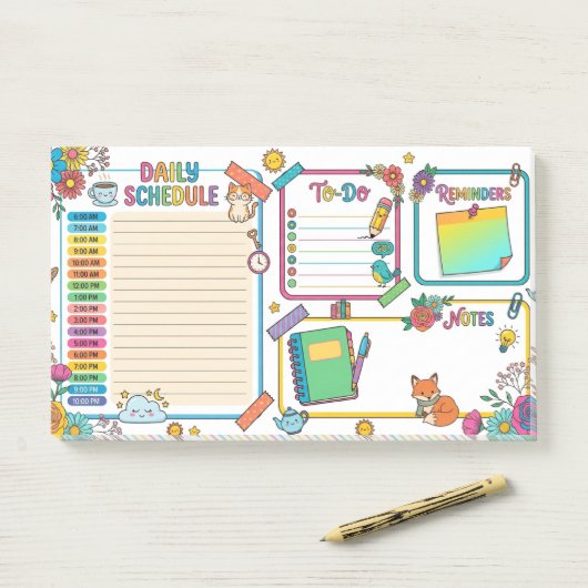 Vrolijke Dagelijkse Planner Post-it® Notes (Op bureau)