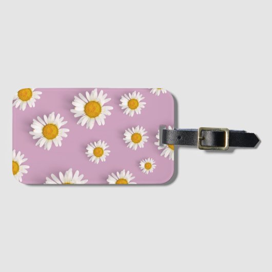 Vrolijke Daisy Pattern op Roze Achtergrond Bagagelabel (Voorkant (horizontaal))