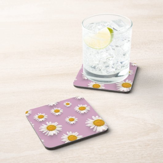 Vrolijke Daisy Pattern op Roze Achtergrond Bier Onderzetter (Rechterzijde)